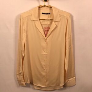 NEW Quince Light Peach Silk Button-Down Shirt Blouse Size Small
